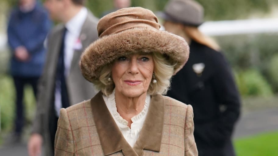 Camilla, Duchess of Cornwall, arrives to meet Ebony Horse Club students at Ascot's November racing weekend at Ascot Racecourse in Ascot, Britain, November 20, 2021.