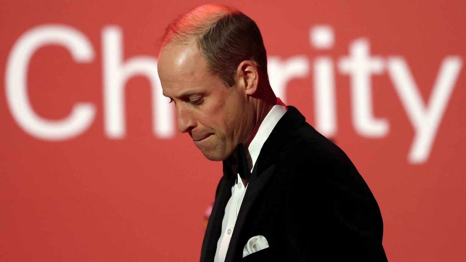 Britain's Prince William, Prince of Wales, leaves the stage after delivering a speech during the London's Air Ambulance Charity Gala Dinner at The OWO, in central London, Britain, February 7, 2024.