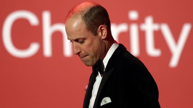 Britain's Prince William, Prince of Wales, leaves the stage after delivering a speech during the London's Air Ambulance Charity Gala Dinner at The OWO, in central London, Britain, February 7, 2024.