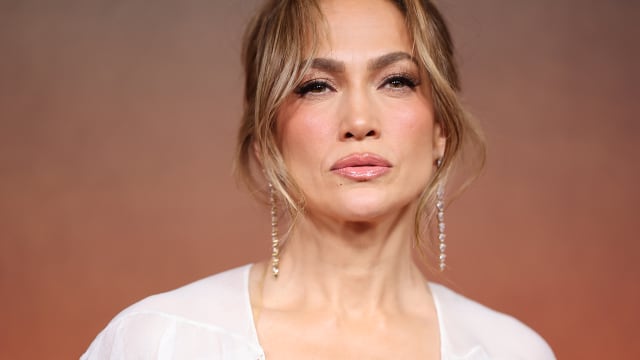 Jennifer Lopez poses during a fan event in promotion of her movie "Atlas" in Mexico City on May 21, 2024.