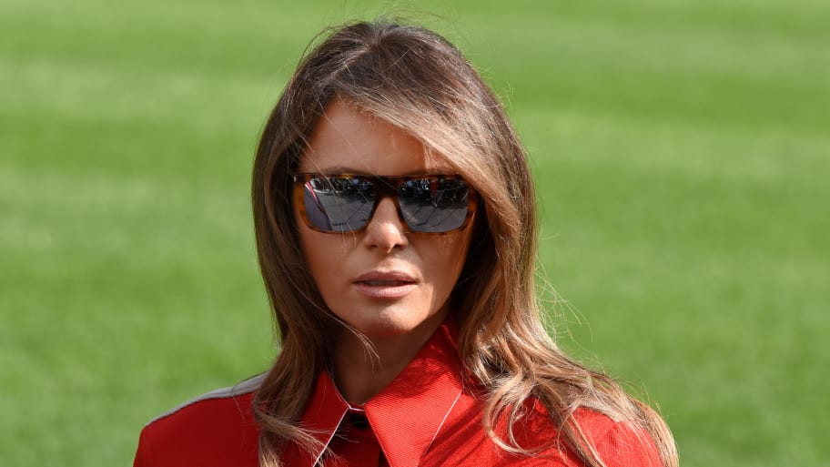 First Lady Melania Trump walks from Marine One upon arrival on the South Lawn of the White House