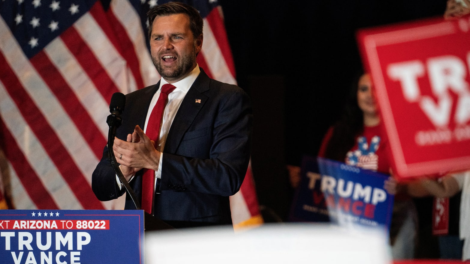 Republican vice presidential nominee and Ohio Senator JD Vance speaks at an event in in Phoenix, Arizona on September 5, 2024.