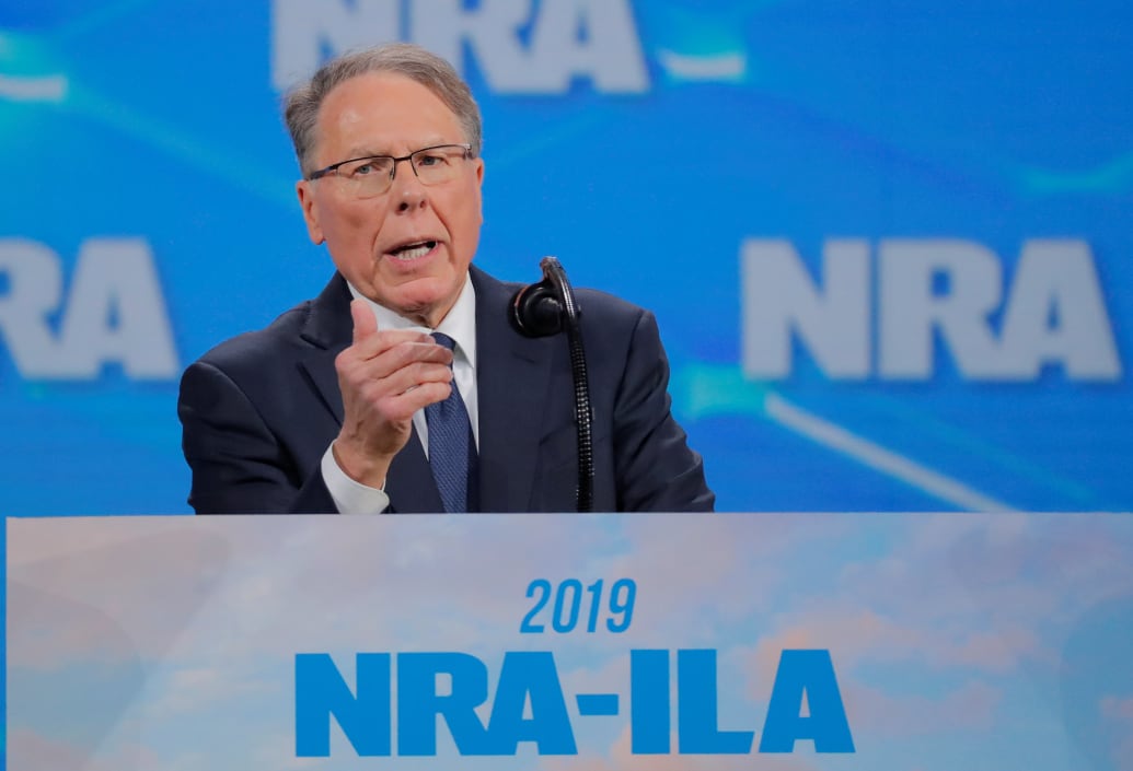 Wayne LaPierre, executive vice president and CEO of the National Rifle Association (NRA) speaks at the NRA annual meeting in Indianapolis, Indiana.