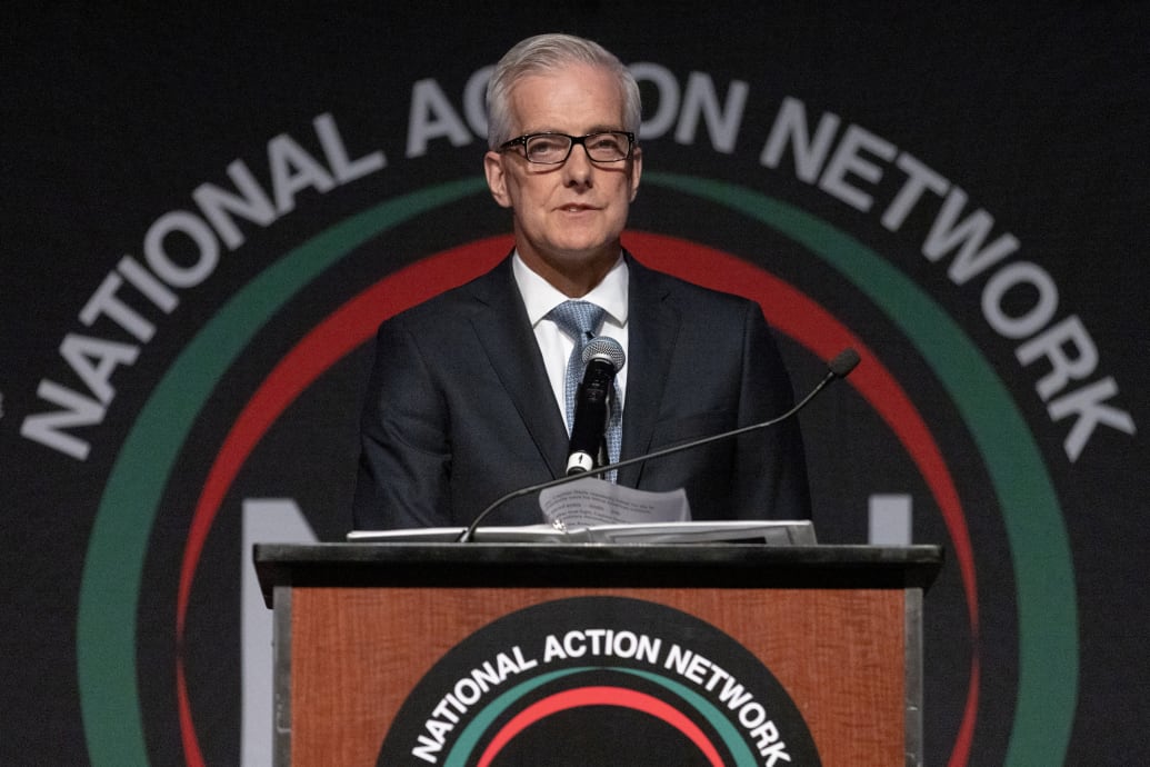 U.S. Secretary of Veterans Affairs Denis McDonough speaks during the National Action Network National Convention in New York, U.S., April 12, 2023.