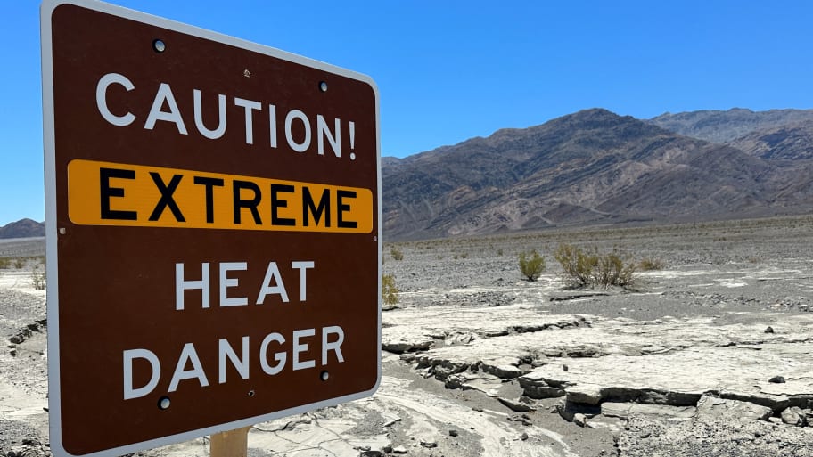 A view of sign board warning of extreme heat in Death Valley, California, U.S. July 15, 2023. 