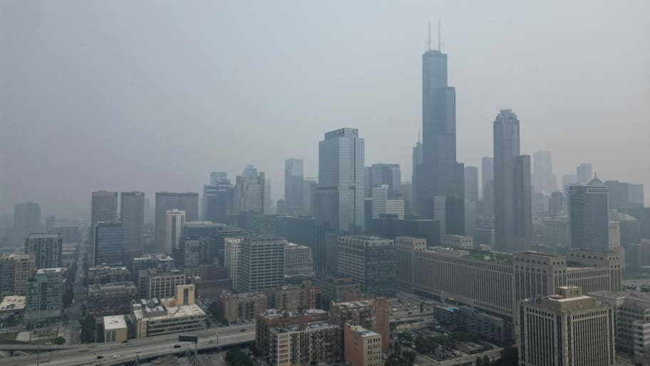 Haze caused by wildfires in Canada hangs over Chicago, Illinois, U.S., June 27, 2023.