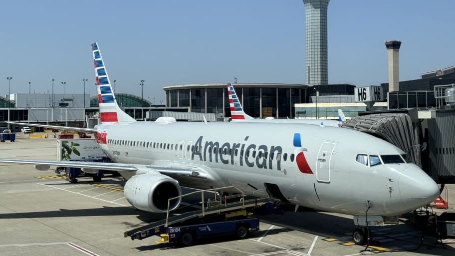 An American Airlines Boeing 737-823 passenger aircraft sits at a gate at Chicago O'Hare International Airport (ORD) on August 23, 2024 in Chicago, Illinois