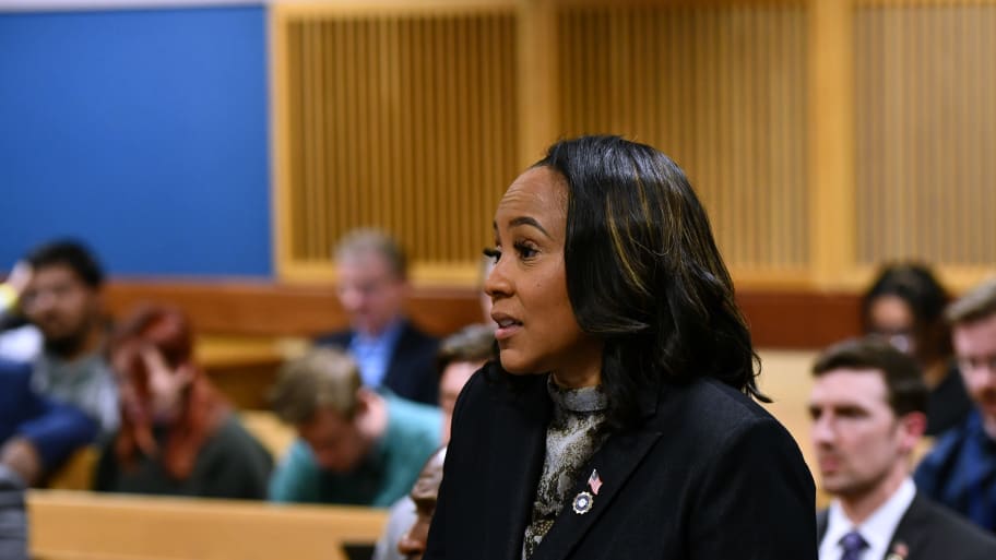 Fulton County District Attorney Fani Willis appears before Judge Scott McAfee for a hearing in the 2020 Georgia election interference case.