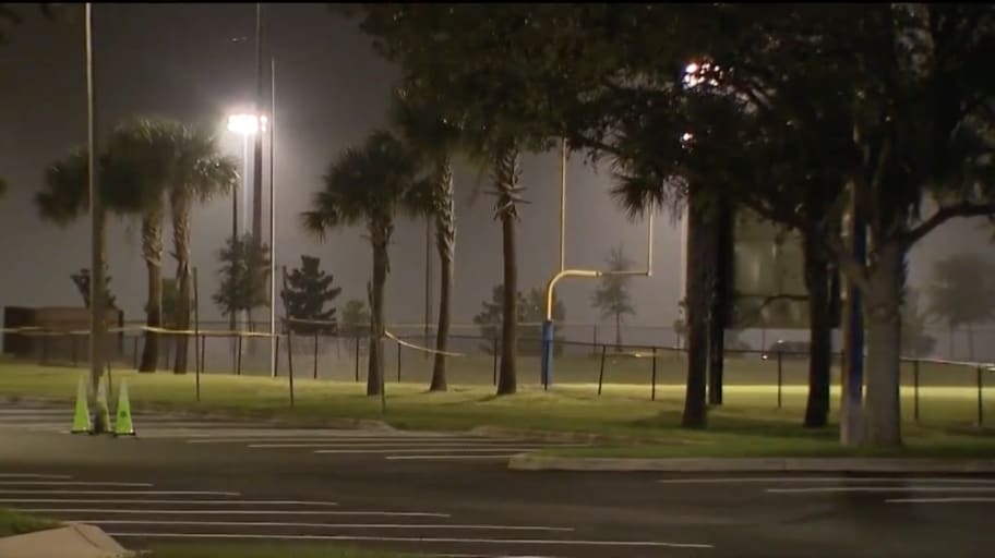 Police tape at the Field of Fame in Apopka after an 11-year-old allegedly shot two 13-year-olds following a football practice.