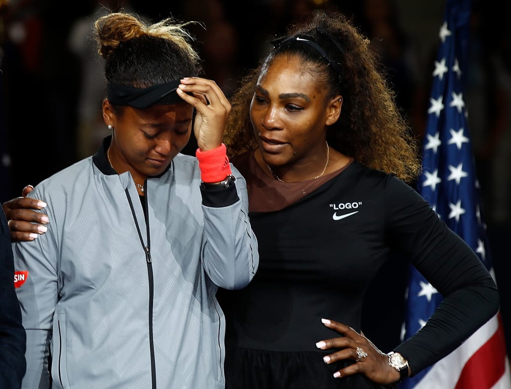 Photograph of Serena Williams and Naomi Osaka at the 2018 US Open