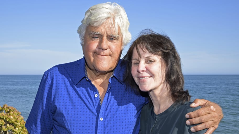 Jay Leno and Mavis Leno attend the private unveiling of the Meyers Manx electric automobile