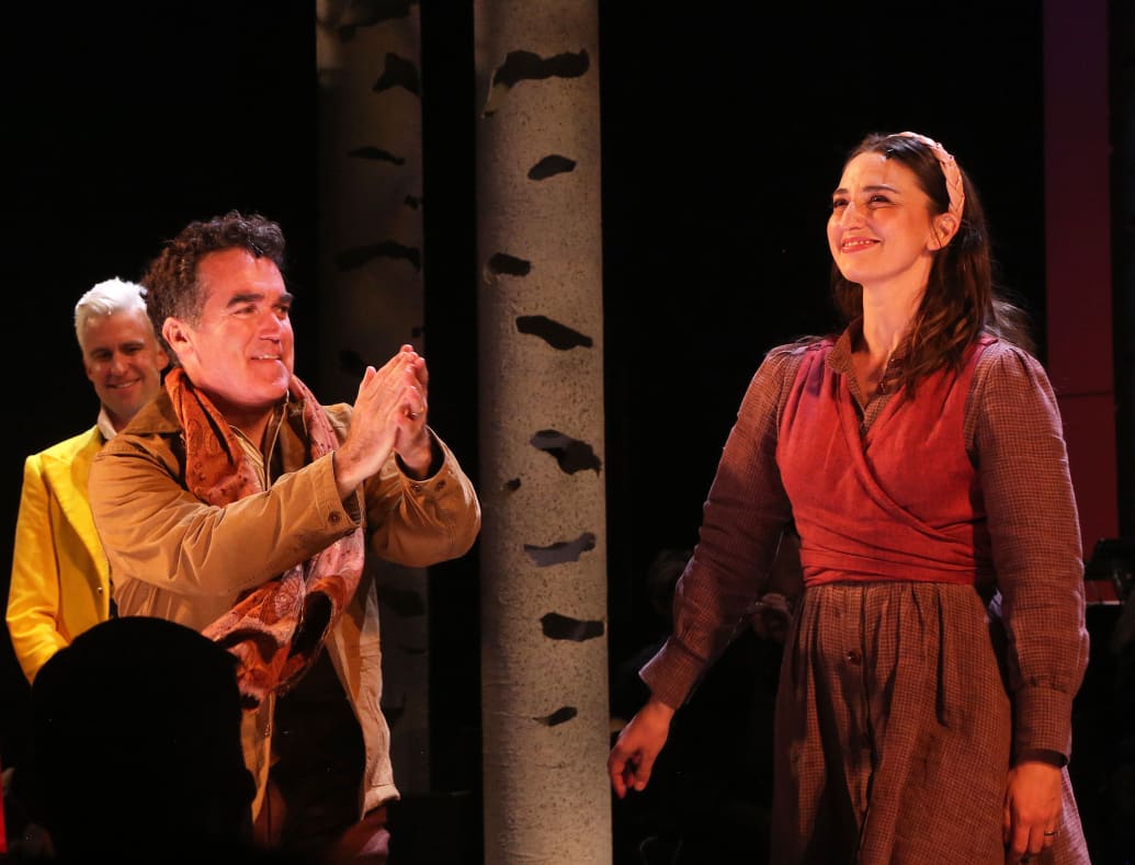 (l to r) Gavin Creel as "The Wolf/Cinderella’s Prince," Brian d’Arcy James as "The Baker" and Sara Bareilles as "The Baker’s Wife" during the curtain call of Stephen Sondheim's "Into the Woods" on Broadway at the St. James Theater.