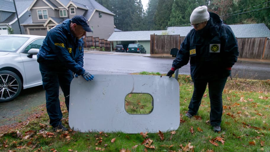 The plug door from Alaska Airlines flight 1282 Boeing 737 MAX 9 reportedly lacks markings that would suggest bolts were in place when it blew out of the aircraft. 