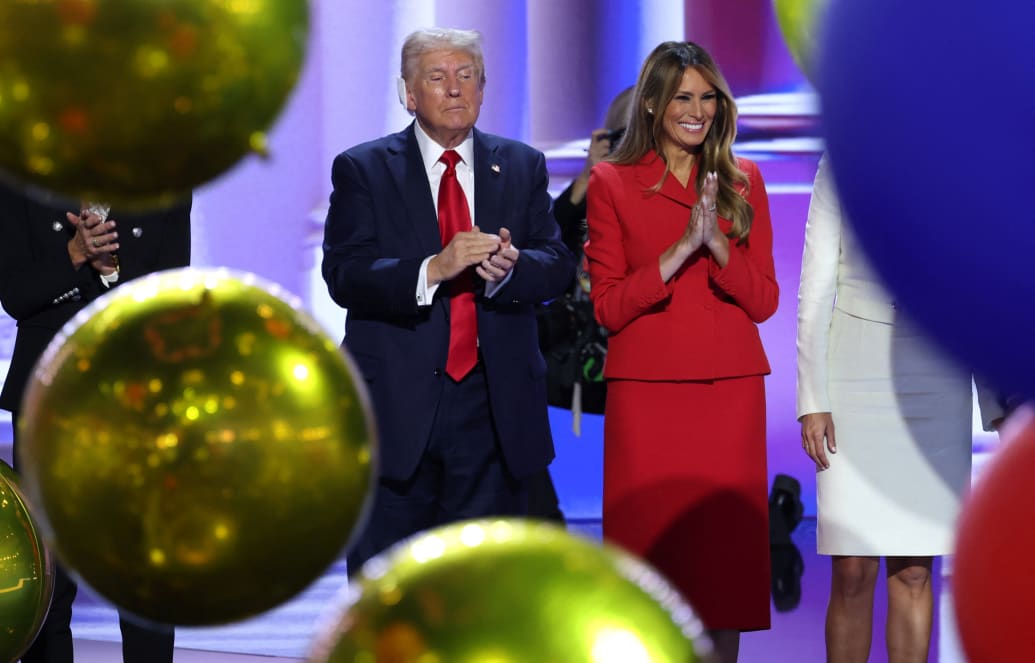 Melania and Donald Trump together on stage at RNC.