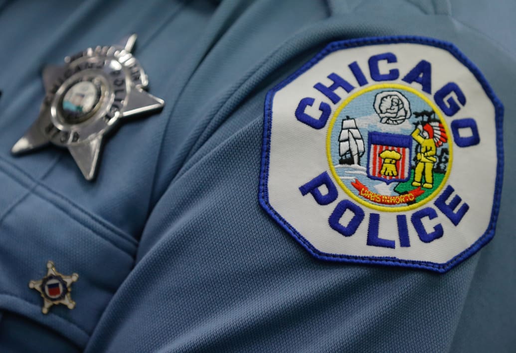 A close-up photo of the CPD shoulder patch on a Chicago cop’s uniform.
