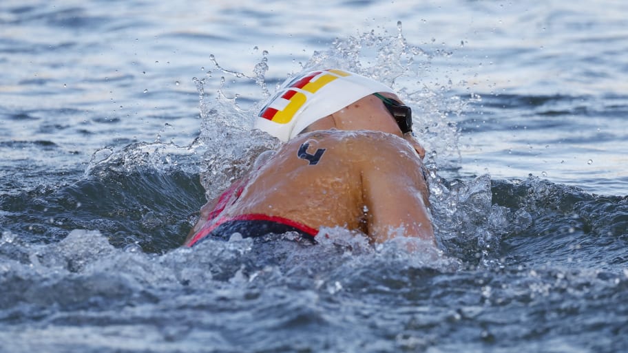 Leonie Beck of Germany swimming in in the women's 10km open water race at the Paris Olympics.