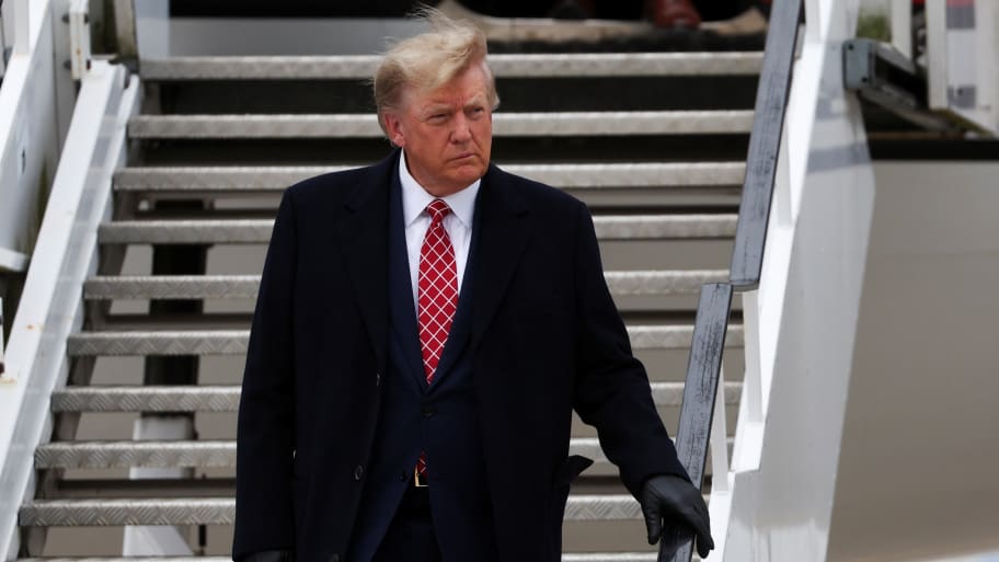 Former U.S. President and Republican presidential candidate Donald Trump arrives at Aberdeen International Airport in Aberdeen, Scotland, Britain May 1, 2023.