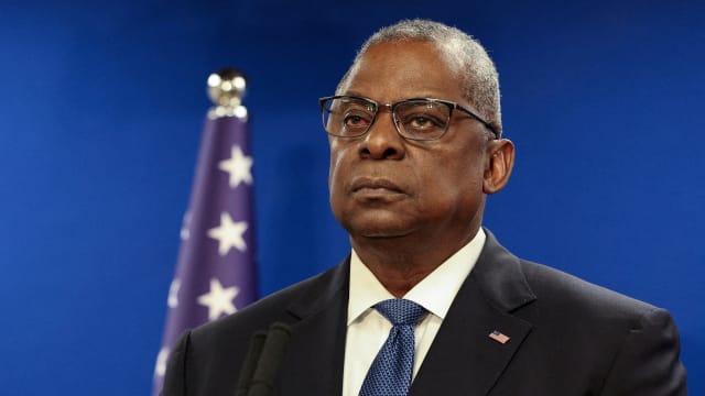 U.S. Secretary of Defense Lloyd Austin looks on during a joint press conference with Israeli Defense Minister Yoav Gallant at Israel's Ministry of Defense in Tel Aviv, Israel