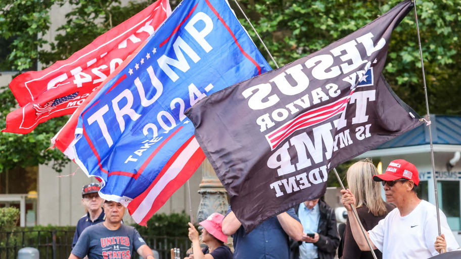 Trump supporters are seen outside the Manhattan courthouse where former US President Donald Trump's hush money trial holds closing arguments in New York City, United States on May 28, 2024. Closing arguments in Trump hush money trial concluded.