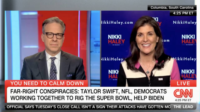 Nikki Haley tells CNN’s Jake Tapper her feelings on the “bizarre” MAGA conspiracies surrounding Taylor Swift. 