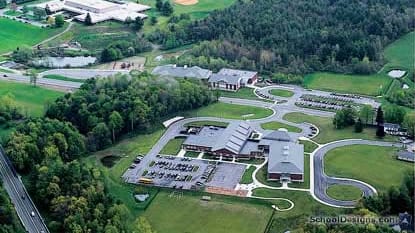 Aerial view of  W.E.B. Du Bois Regional Middle School in Massachusetts.
