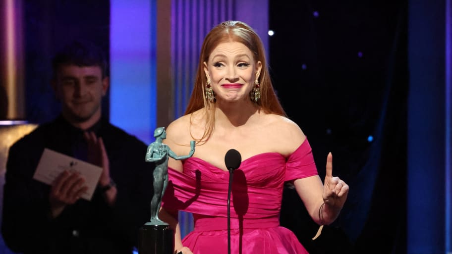 Jessica Chastain accepts the Outstanding Performance by a Female Actor in a Television Movie or Limited Series award