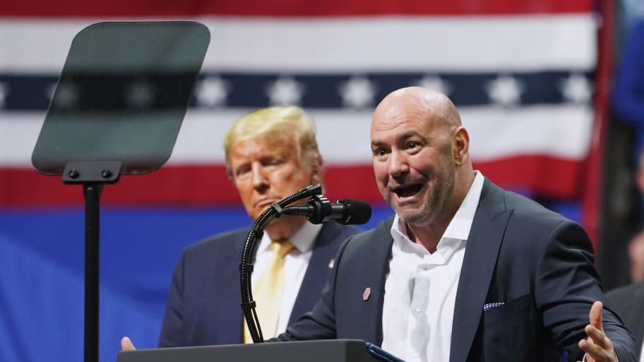 Ultimate Fighting Championship president Dana White speaks as U.S. President Donald Trump holds a campaign rally in Colorado Springs, Colorado on February 20, 2020.