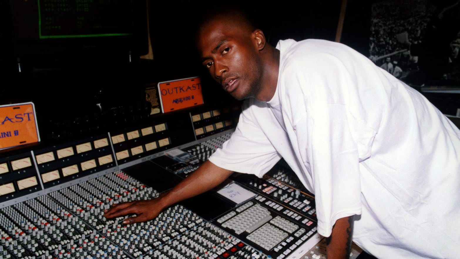 Songwriter and record producer Rico Wade poses for photos while at work in 'The Dungeon' on location in Atlanta, Georgia on April 1, 2001. 