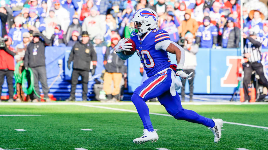 Buffalo Bills running back Nyheim Hines (20) against the Miami Dolphins during the first half during a wild card game at Highmark Stadium.