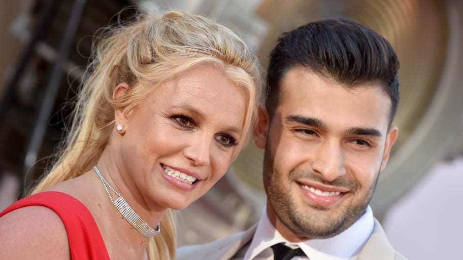 Britney Spears and Sam Asghari attend the "Once Upon a Time ... in Hollywood" Los Angeles Premiere on July 22, 2019 in Hollywood, California. 