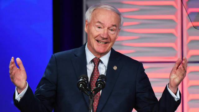 Republican Presidential Candidate and former Arkansa Governor Asa Hutchinson speaks at the Florida Freedom Summit at the Gaylord Palms Resort on November 4, 2023 in Kissimmee, Florida, United States.