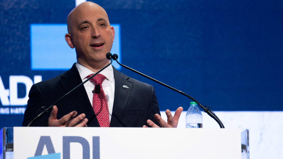 Anti-Defamation League (ADL) CEO Jonathan Greenblatt  speaks during the Anti-Defamation League's \"Never is Now\" summit at the Jacob Javits Convention Center in Manhattan