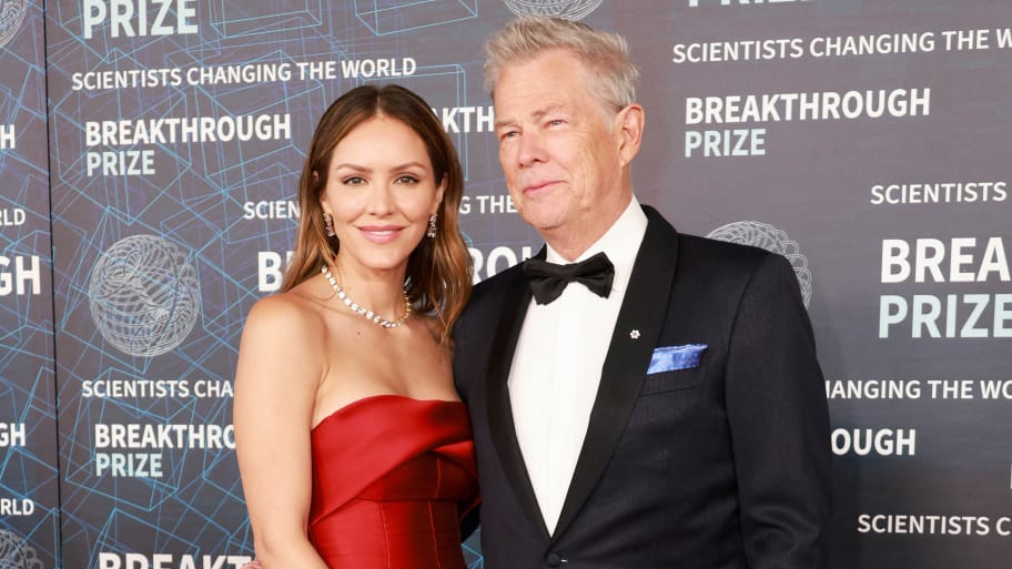 Katharine McPhee and David Foster arrive for the Ninth Breakthrough Prize Ceremony at the Academy Museum of Motion Pictures in Los Angeles, California.