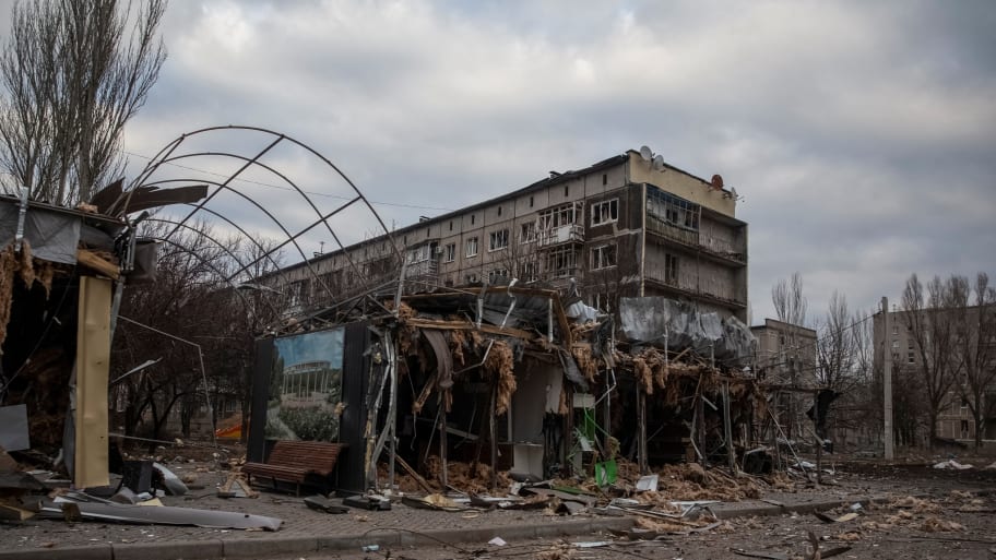 A building in Bakhmut, Ukraine destroyed by a Russian military strike.