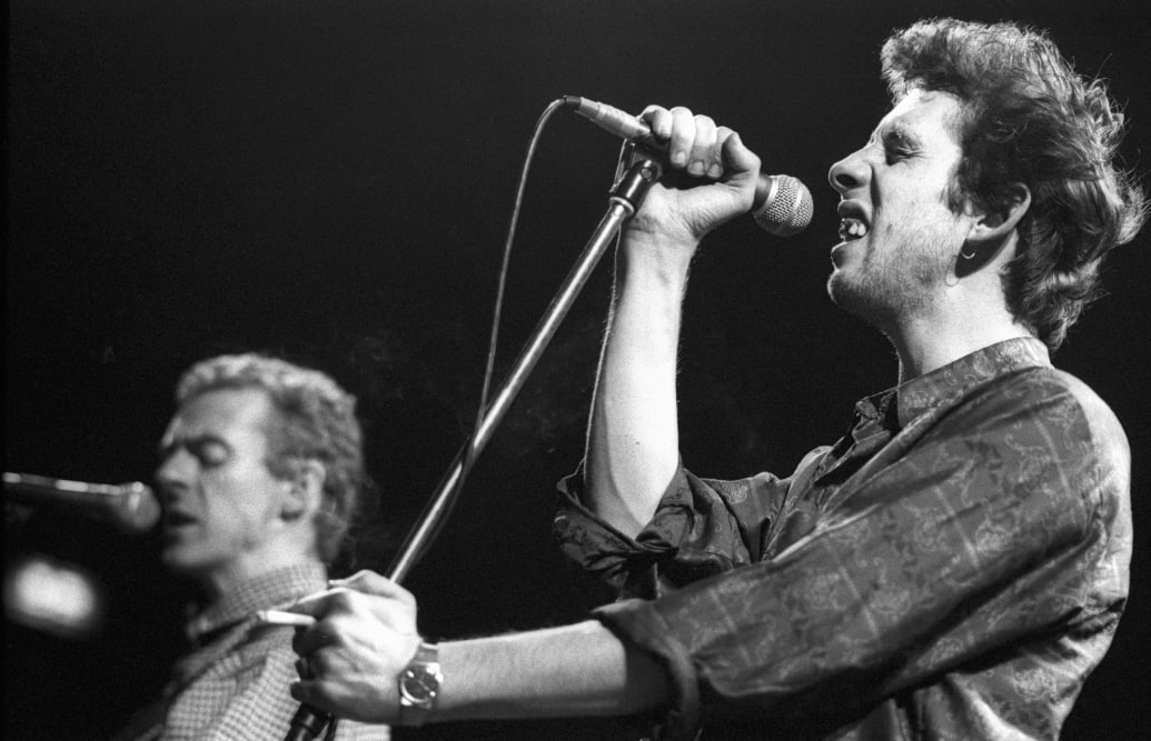 Shane MacGowan, singer with the Pogues, performs live on stage at Vredenburg in Utrecht, Netherlands on 1st December1986.