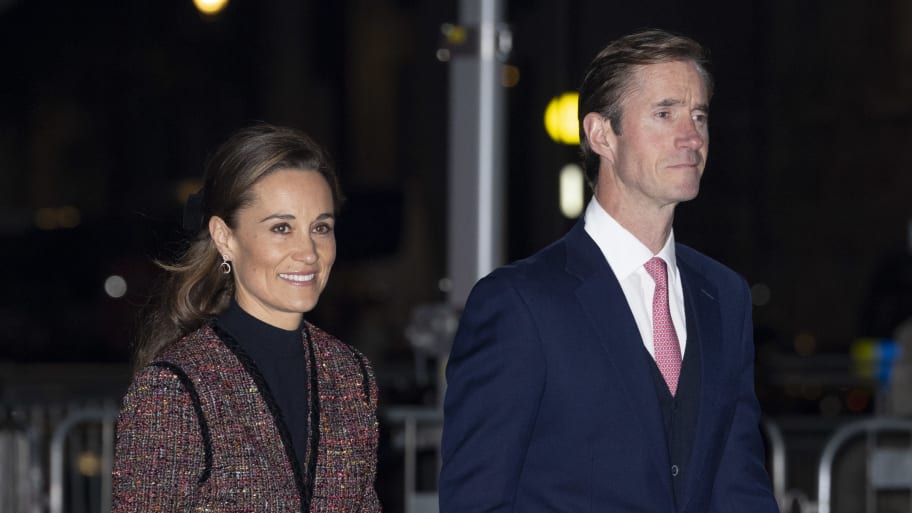 Pippa Matthews and James Matthews attend service at Westminster Abbey on December 8, 2023 in London, England.