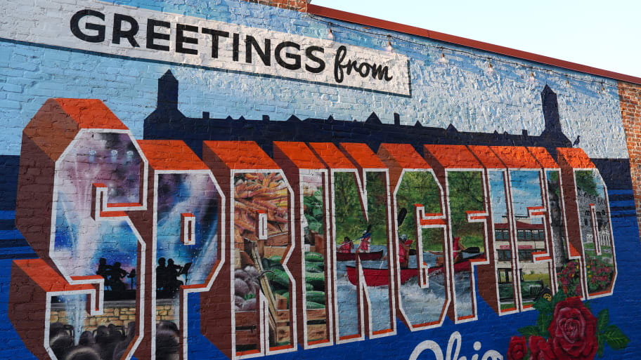 A mural adorns a wall in the city of Springfield, Ohio, amid tensions over an influx of Haitian immigrants to the area.