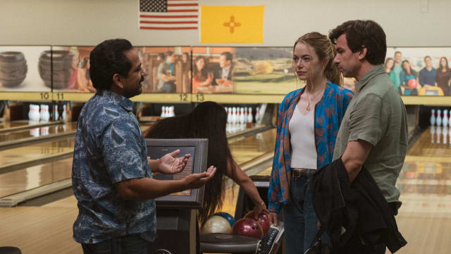 David DeLao as Bill, Emma Stone as Whitney and Nathan Fielder as Asher in The Curse, episode 9