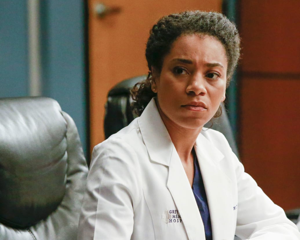 A close up of Kelly McCreary in a still from 'Grey's Anatomy'