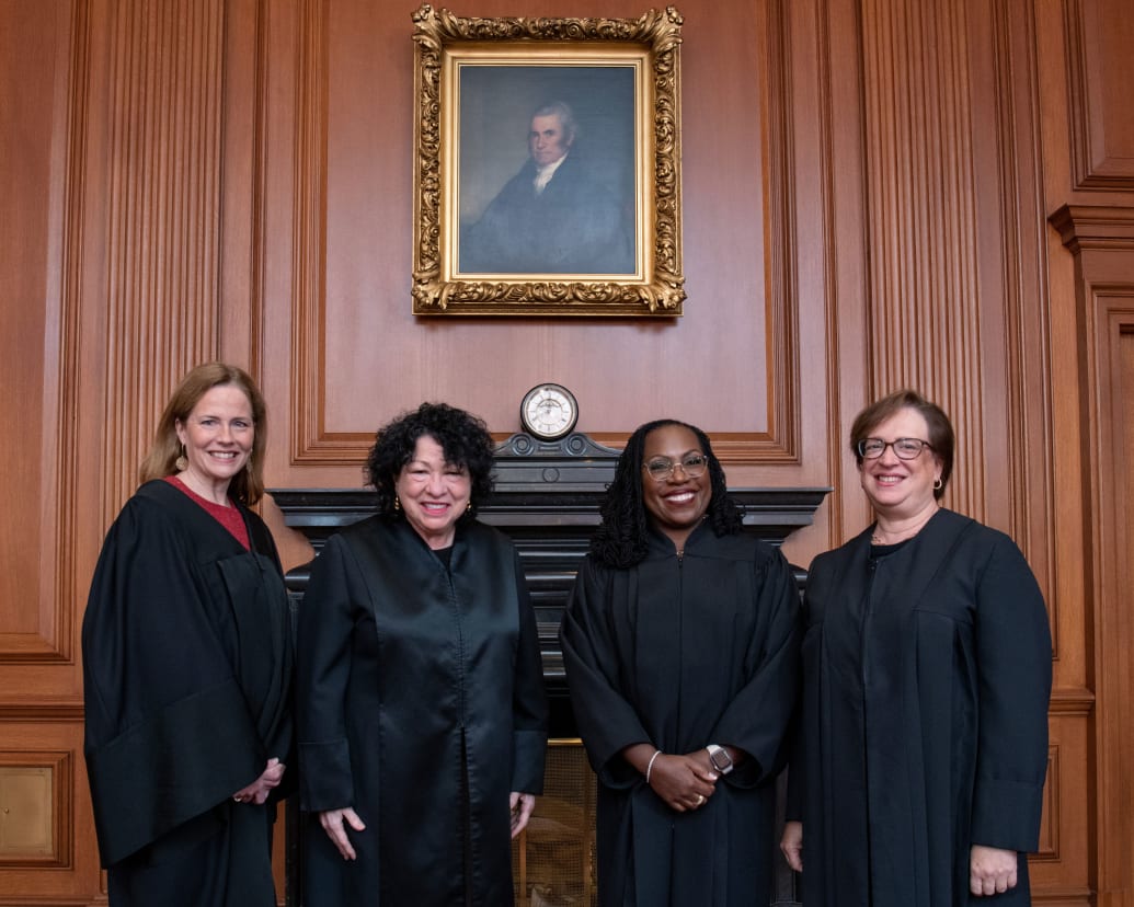 Photograph of Supreme Court Justices Amy Coney Barrett, Sonia Sotomayor, Ketanji Brown Jackson, and Elena Kagan