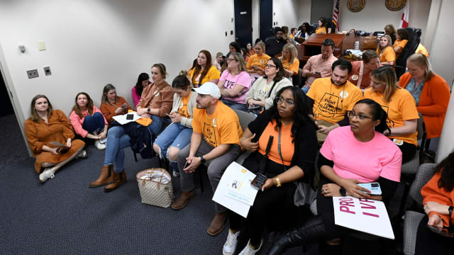 Supporters gather to watch a hearing regarding legislation safeguarding in vitro fertilization (IVF) treatments at the Alabama State House in Montgomery, Alabama, U.S. February 28, 2024. 