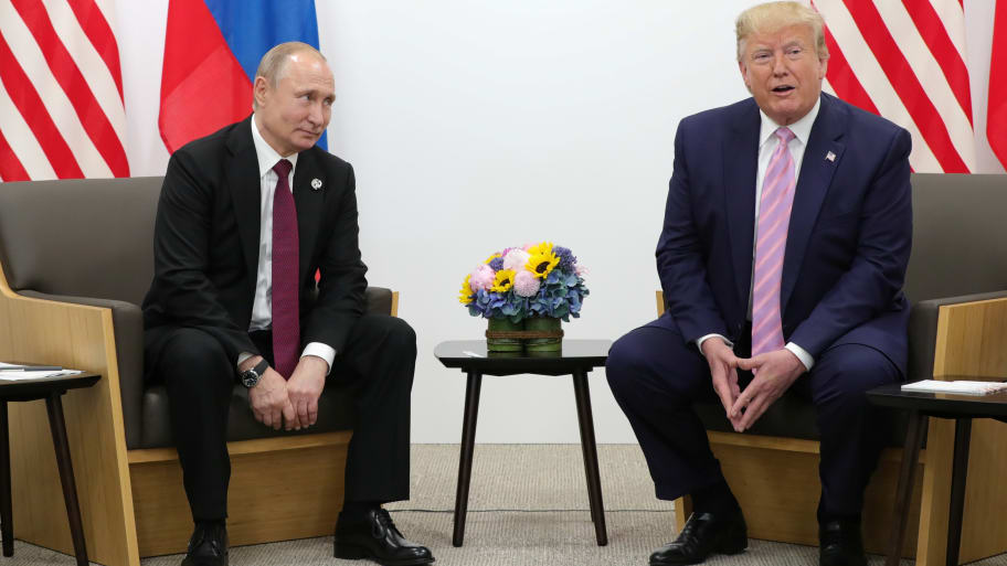 Russia's President Vladimir Putin and U.S. President Donald Trump attend a meeting on the sidelines of the G20 summit in Osaka, Japan June 28, 2019.