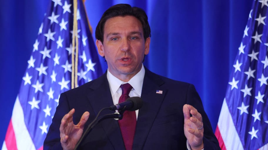 Florida Governor Ron DeSantis speaks at the New Hampshire Republican Party's First in the Nation Leadership Summit