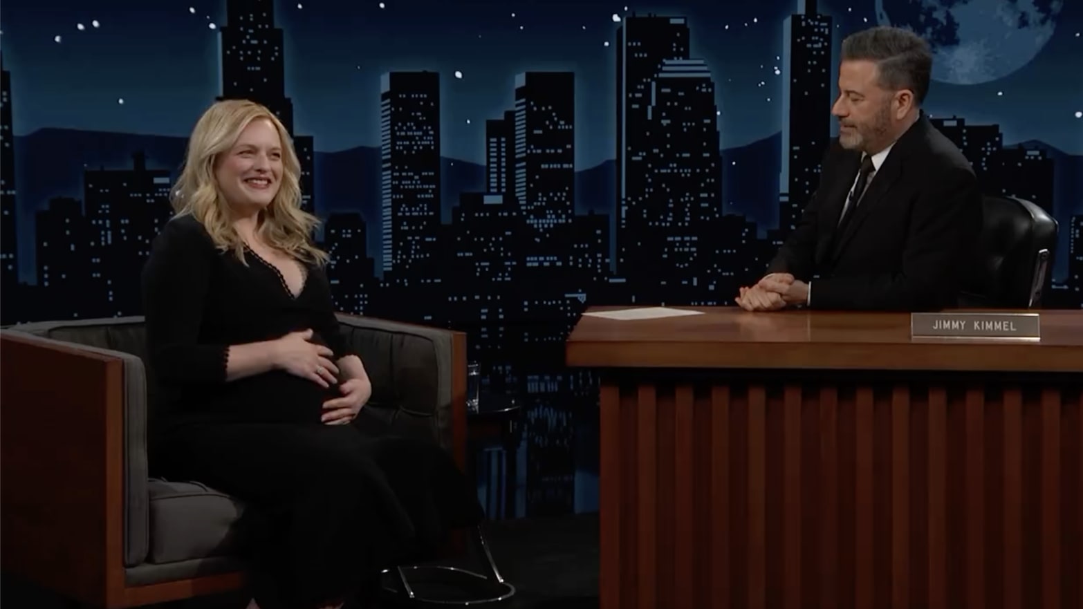 Elisabeth Moss confirmed she’s pregnant with her first child on ‘Jimmy Kimmel Live!’
