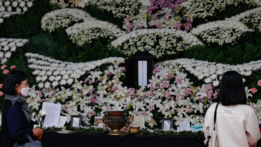 The group memorial for the victims of the Halloween Itaewon disaster in front of Seoul City Hall on November 3, 2022 in Seoul, South Korea. 