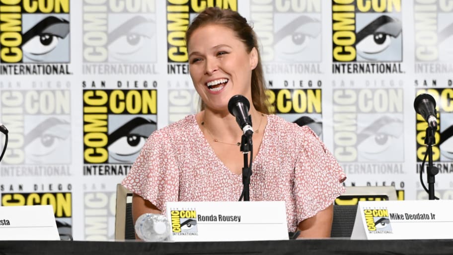 Ronda Rousey at a panel during Comic-Con 2024. 