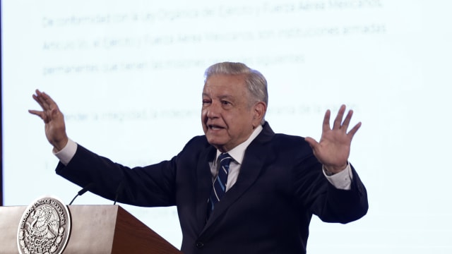 Mexico's President, Andres Manuel Lopez Obrador during his press conference at the National Palace on Feb. 13, 2024.