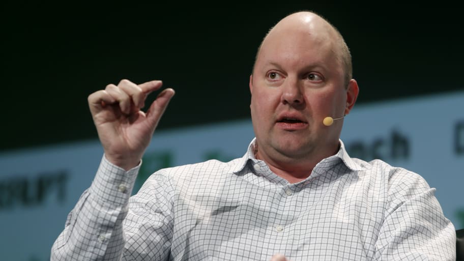 Marc Andreessen speaking at a tech conference. 