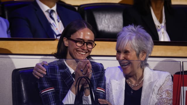 Elle Emhoff being hugged by her grandmother