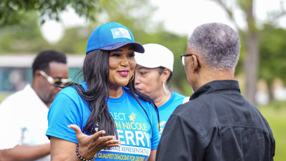 Shawn Thierry campaigns at an event in May. 